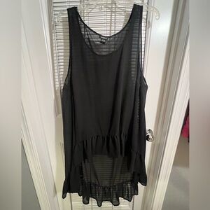 Black high-low sheer tank with ruffled bottom